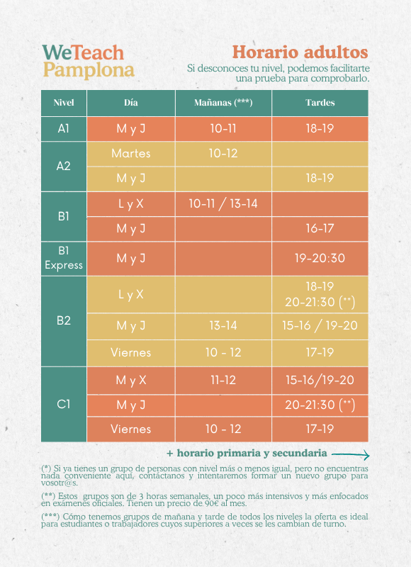 HorarioAdultosWeTeachPamplona