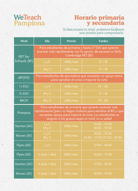HorarioPrimariaSecundariaWeTeachPamplona